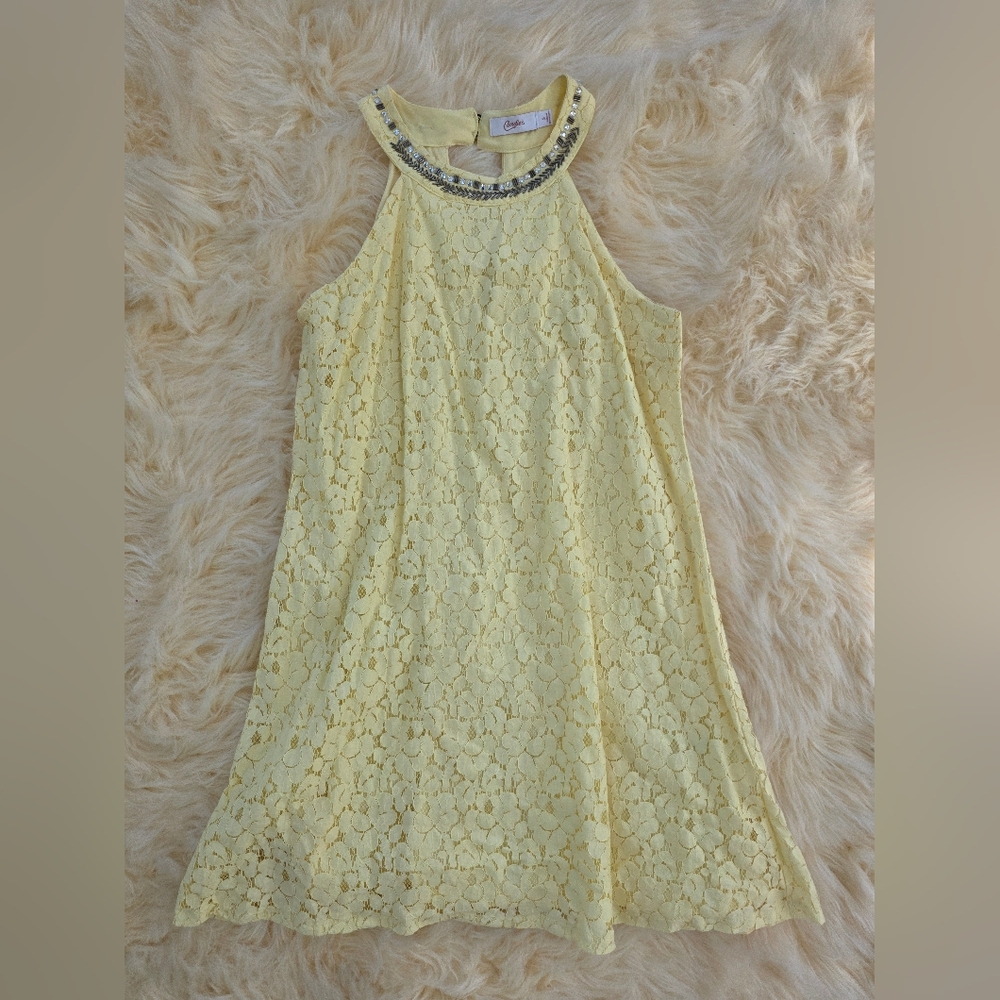 Yellow Lace Sleeveless Dress Candie's Size Small Halter Mini Y2K Vintage